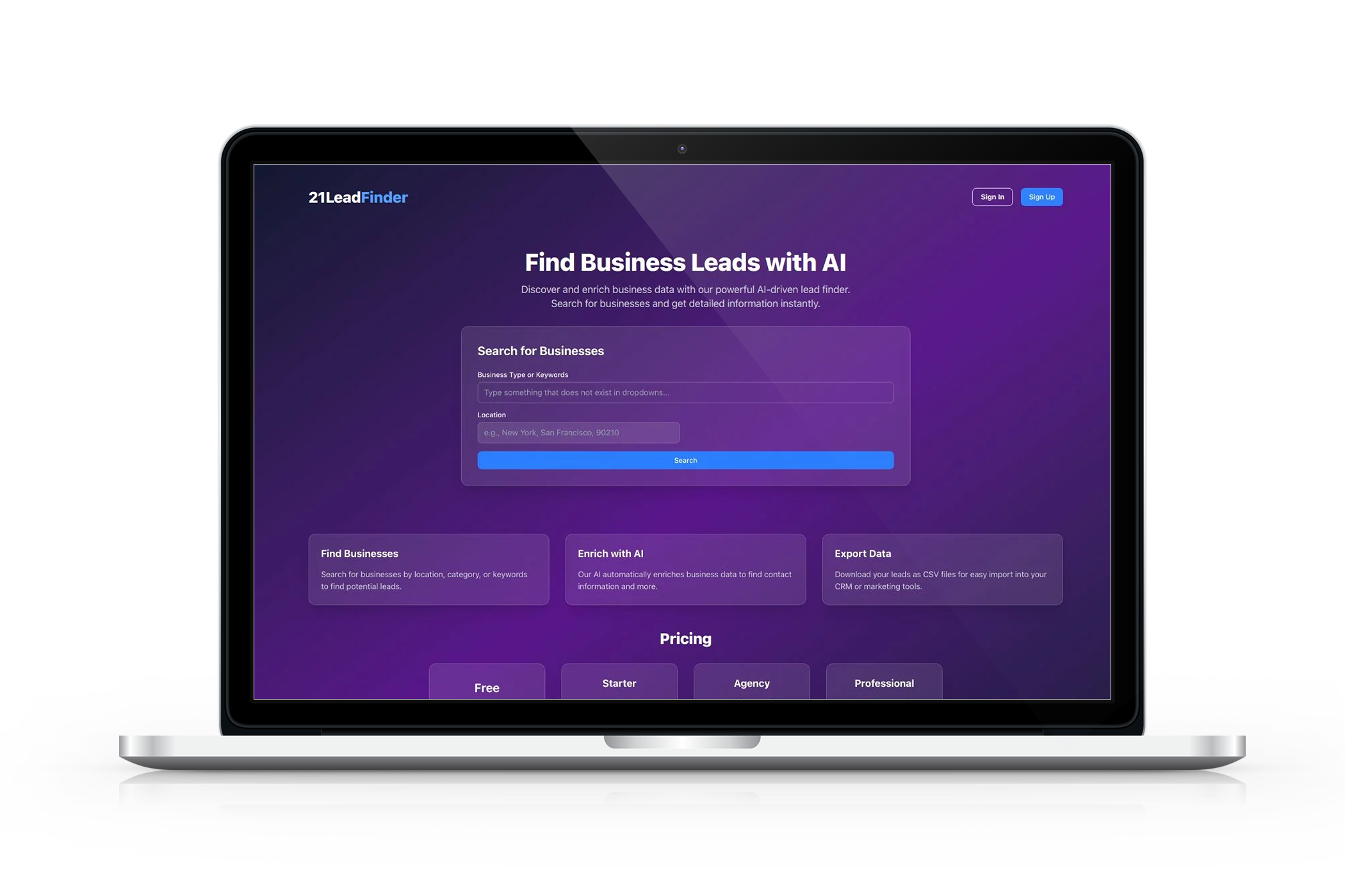 21LeadFinder Application Interface